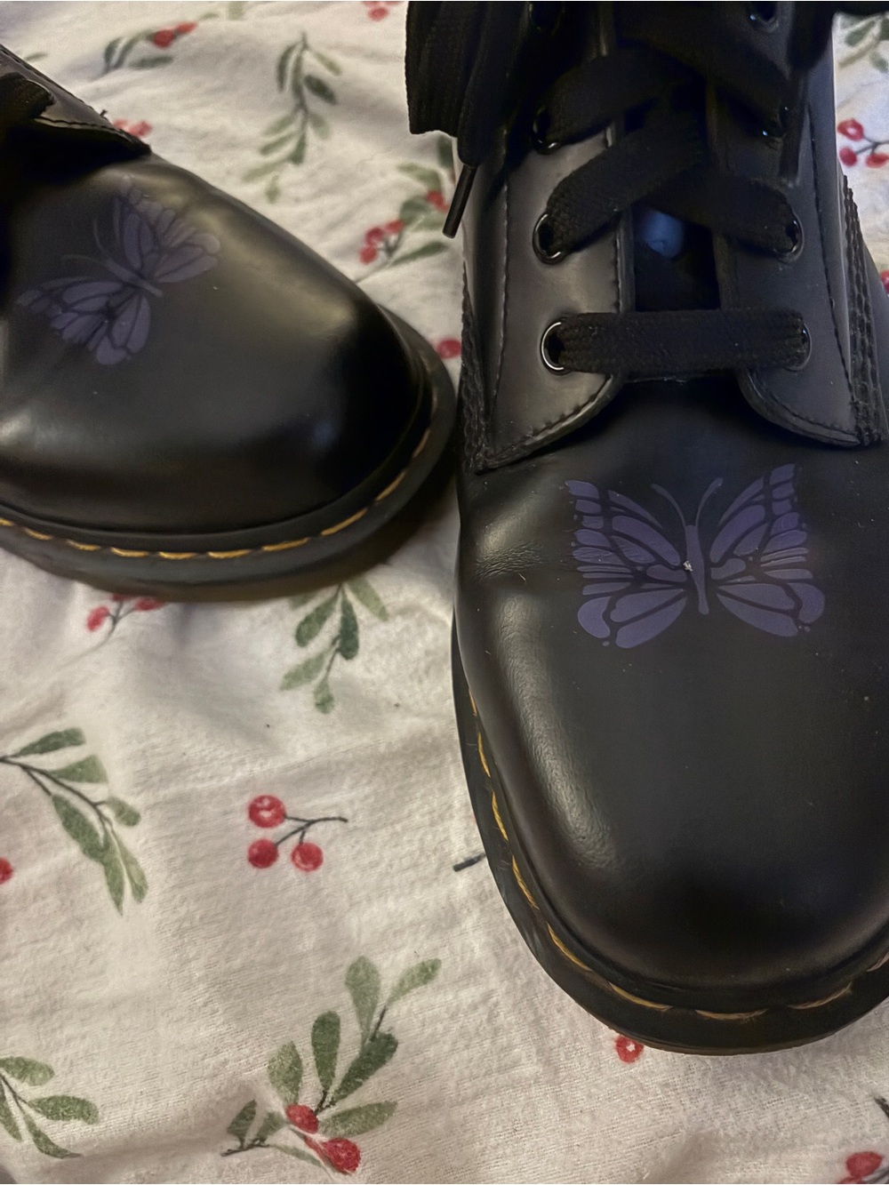 Dr. Martens Black Boots with Purple Butterfly Accents